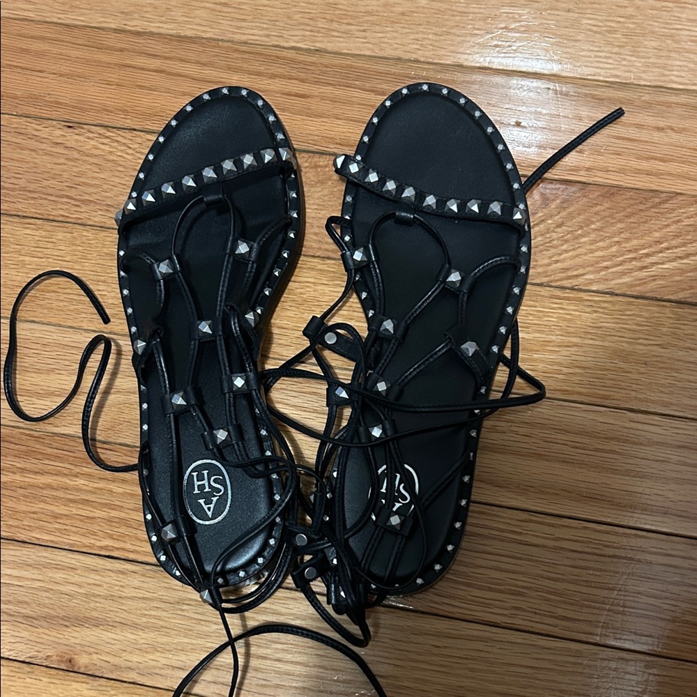 Ash Black Studded Lace-Up Sandals NWOT